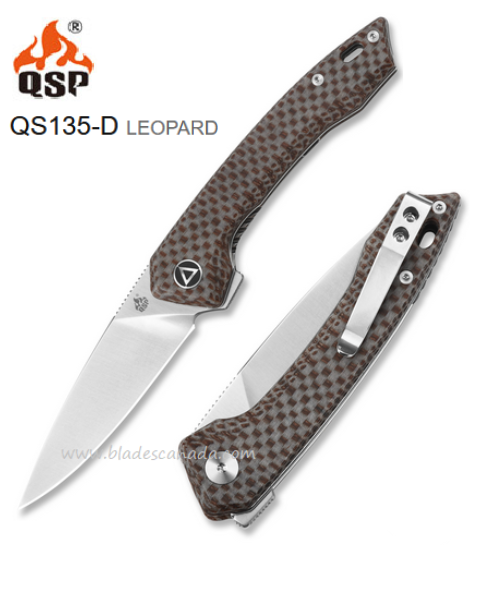 QSP Leopard Flipper Folding Knife, 14C28N Sandvik, Micarta, QS135-D - Click Image to Close